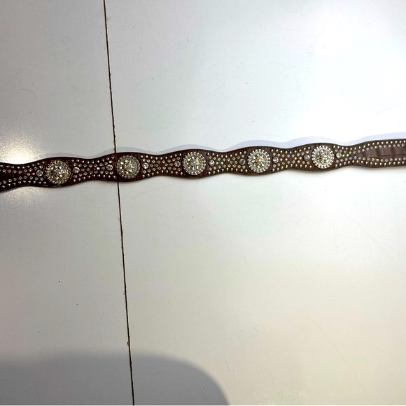 Nocona Y2K Vintage Bling Brown Silver Rhinestones Iridescent Jewel Vintage Belt - Picture 4 of 16
